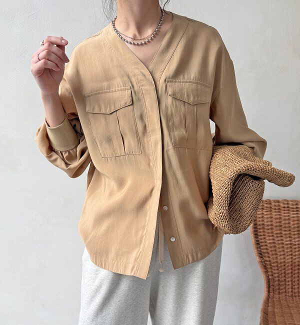  「【WEB限定】ノーカラーブルゾンライクシャツ」|シャツ・ブラウス|