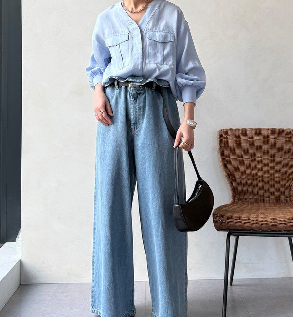  「【WEB限定】ノーカラーブルゾンライクシャツ」|シャツ・ブラウス|