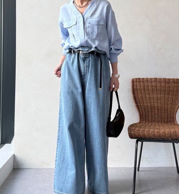  「【WEB限定】ノーカラーブルゾンライクシャツ」|シャツ・ブラウス|