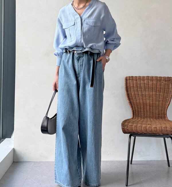  「【WEB限定】ノーカラーブルゾンライクシャツ」|シャツ・ブラウス|