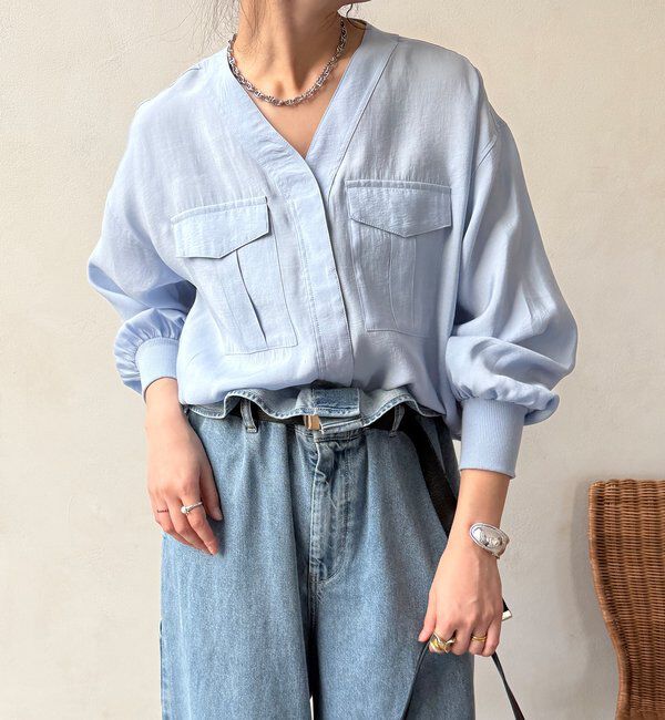  「【WEB限定】ノーカラーブルゾンライクシャツ」|シャツ・ブラウス|