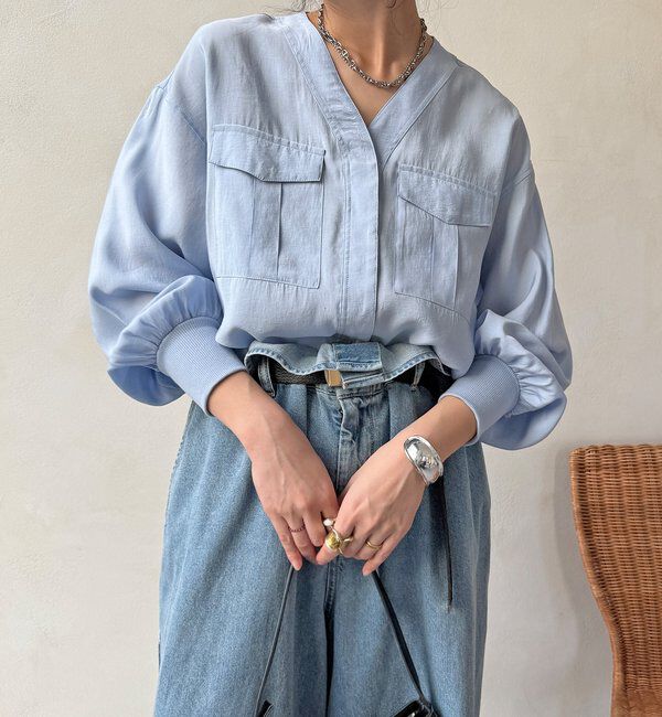  「【WEB限定】ノーカラーブルゾンライクシャツ」|シャツ・ブラウス|