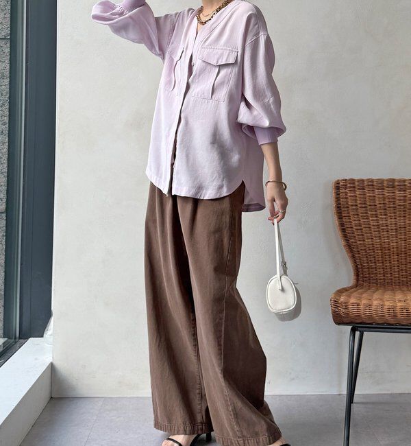  「【WEB限定】ノーカラーブルゾンライクシャツ」|シャツ・ブラウス|