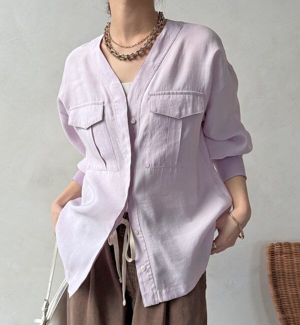  「【WEB限定】ノーカラーブルゾンライクシャツ」|シャツ・ブラウス|