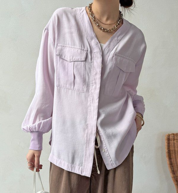  「【WEB限定】ノーカラーブルゾンライクシャツ」|シャツ・ブラウス|