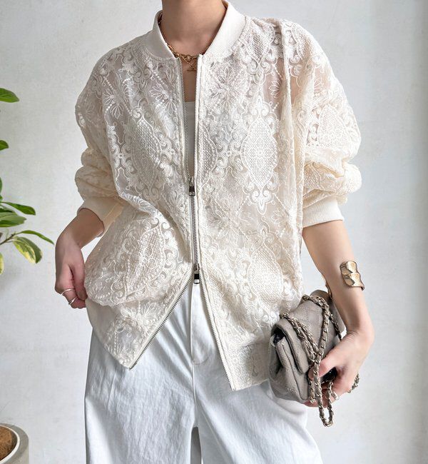  「【WEB限定】チュールレースブルゾン」|ブルゾン・スタジャン|アイボリー