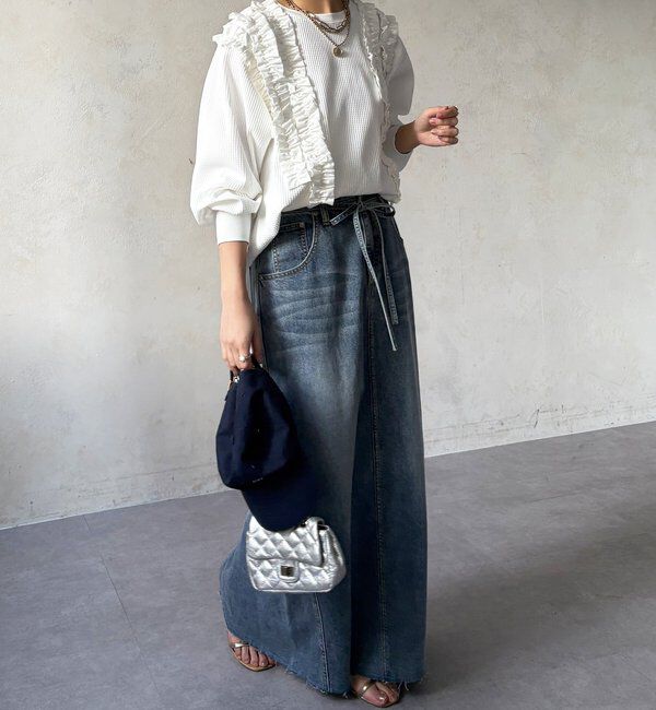  「【WEB/セットアップ可能】ランダムフリルワッフルトップス」|Tシャツ・カットソー|