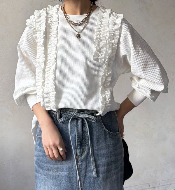  「【WEB/セットアップ可能】ランダムフリルワッフルトップス」|Tシャツ・カットソー|