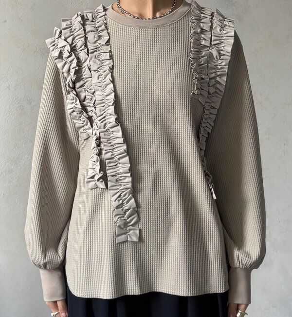  「【WEB/セットアップ可能】ランダムフリルワッフルトップス」|Tシャツ・カットソー|