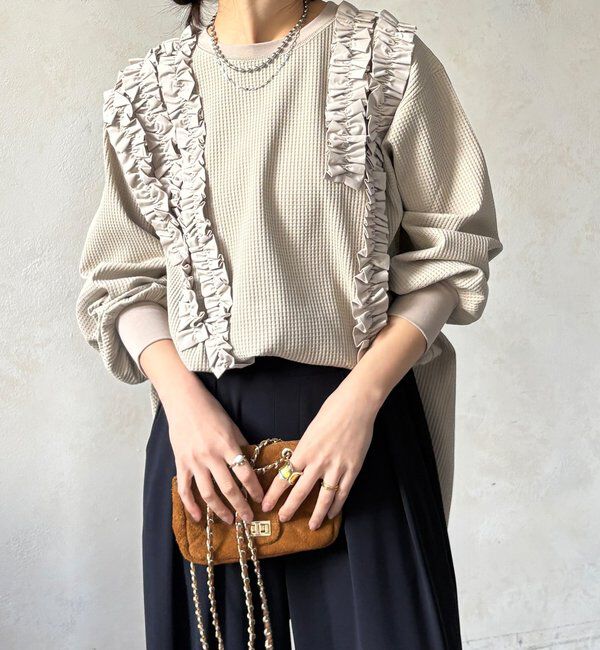  「【WEB/セットアップ可能】ランダムフリルワッフルトップス」|Tシャツ・カットソー|