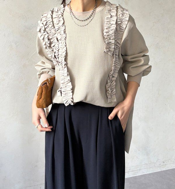  「【WEB/セットアップ可能】ランダムフリルワッフルトップス」|Tシャツ・カットソー|