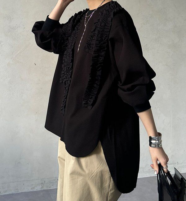  「【WEB/セットアップ可能】ランダムフリルワッフルトップス」|Tシャツ・カットソー|