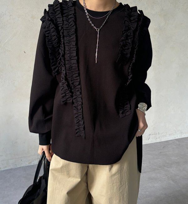  「【WEB/セットアップ可能】ランダムフリルワッフルトップス」|Tシャツ・カットソー|