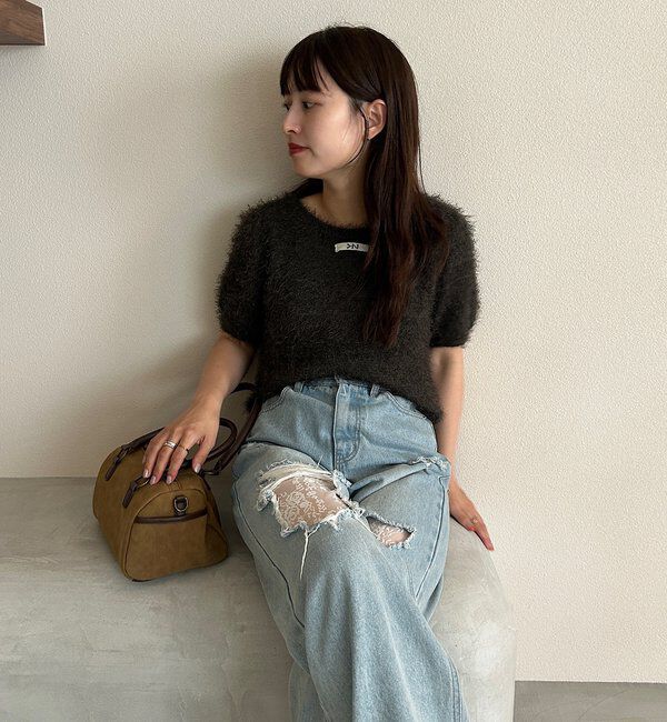  「【新色追加/セットアップ対応/前後2WAY】シャギー半袖カーディガン」|カーディガン|