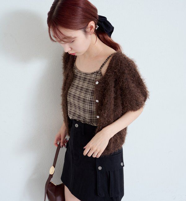  「【新色追加/セットアップ対応/前後2WAY】シャギー半袖カーディガン」|カーディガン|