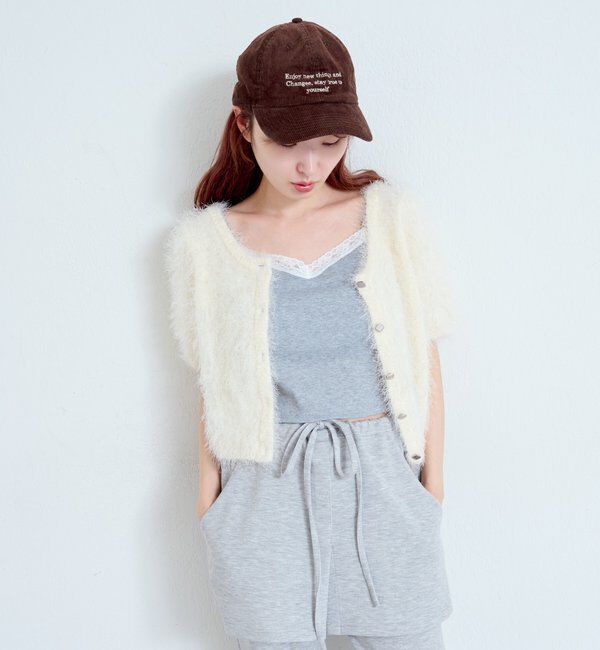  「【新色追加/セットアップ対応/前後2WAY】シャギー半袖カーディガン」|カーディガン|