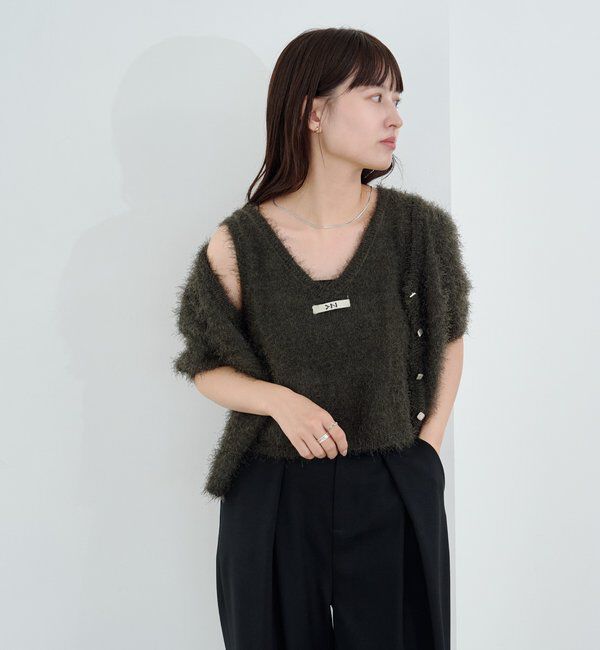  「【新色追加/セットアップ対応/前後2WAY】シャギー半袖カーディガン」|カーディガン|