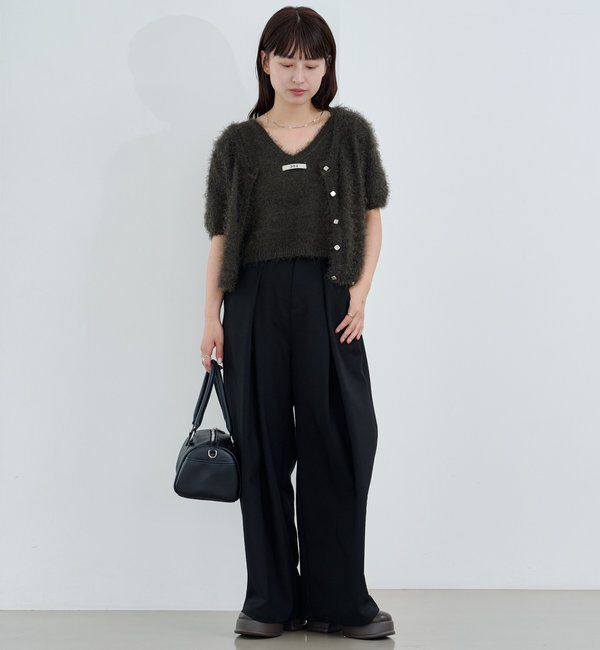  「【新色追加/セットアップ対応/前後2WAY】シャギー半袖カーディガン」|カーディガン|