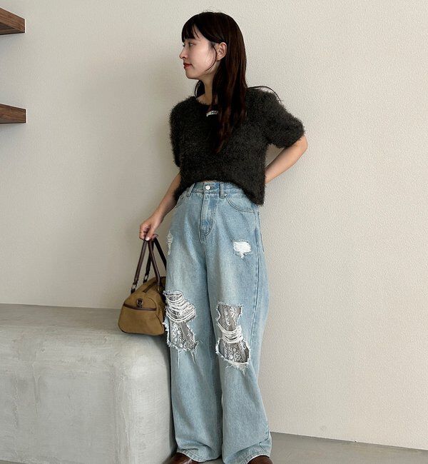  「【新色追加/セットアップ対応/前後2WAY】シャギー半袖カーディガン」|カーディガン|