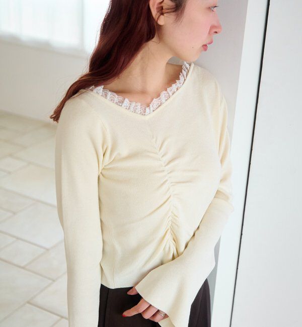  「【4色展開】レースシャーリングニット」|ニット・セーター|