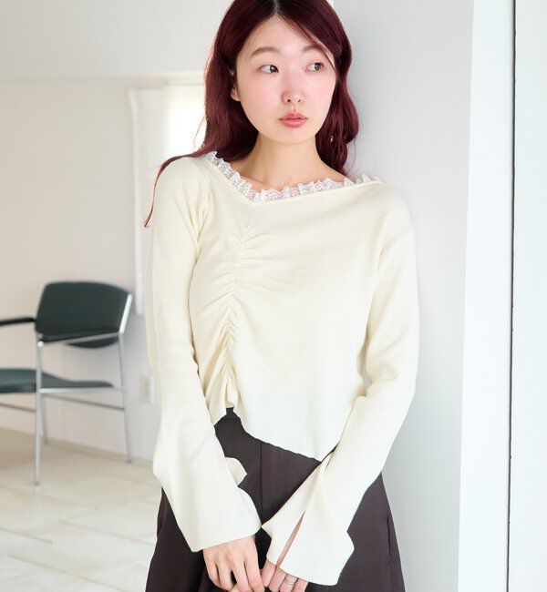  「【4色展開】レースシャーリングニット」|ニット・セーター|