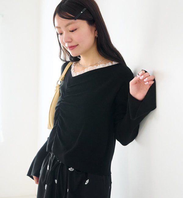  「【4色展開】レースシャーリングニット」|ニット・セーター|