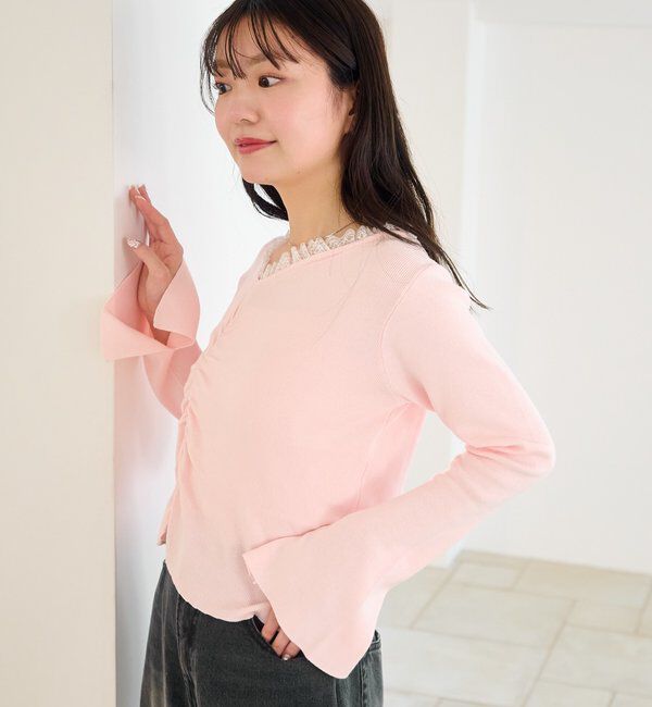  「【4色展開】レースシャーリングニット」|ニット・セーター|