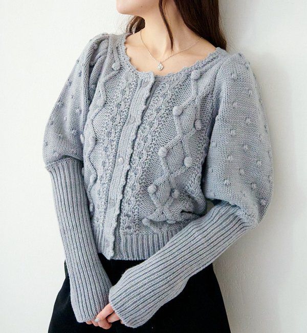  「ポンポンニットカーディガン」|カーディガン|グレー