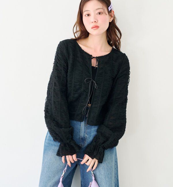  「チュールリボンブラウス」|シャツ・ブラウス|ブラック