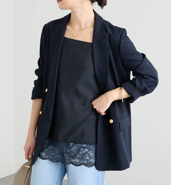  「【軽い着心地】ピーチツイルピークドラペルジャケット」|テーラードジャケット|