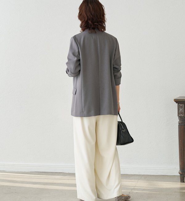  「【軽い着心地】ピーチツイルピークドラペルジャケット」|テーラードジャケット|