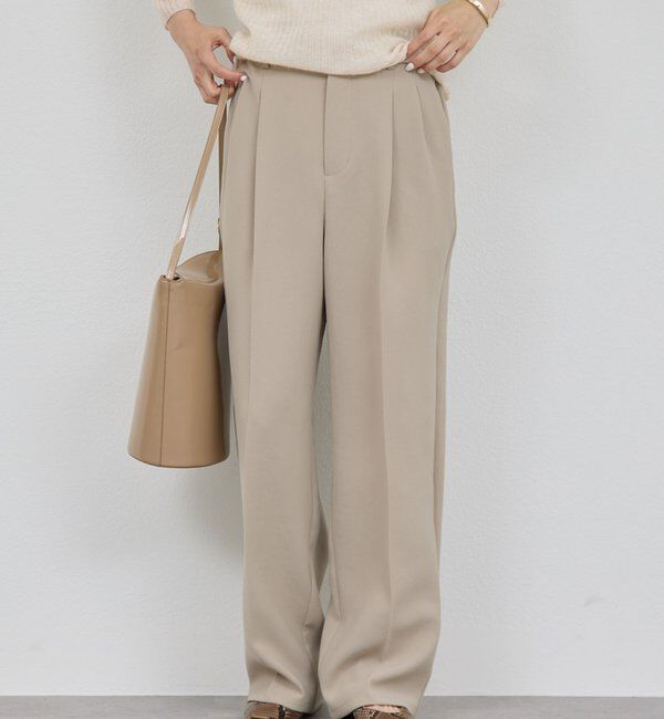  「【シワになりにくい】ジャージータックワイドパンツ」|チノ|グレージュ