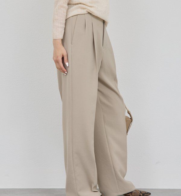  「【シワになりにくい】ジャージータックワイドパンツ」|チノ|