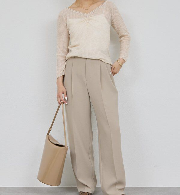  「【シワになりにくい】ジャージータックワイドパンツ」|チノ|