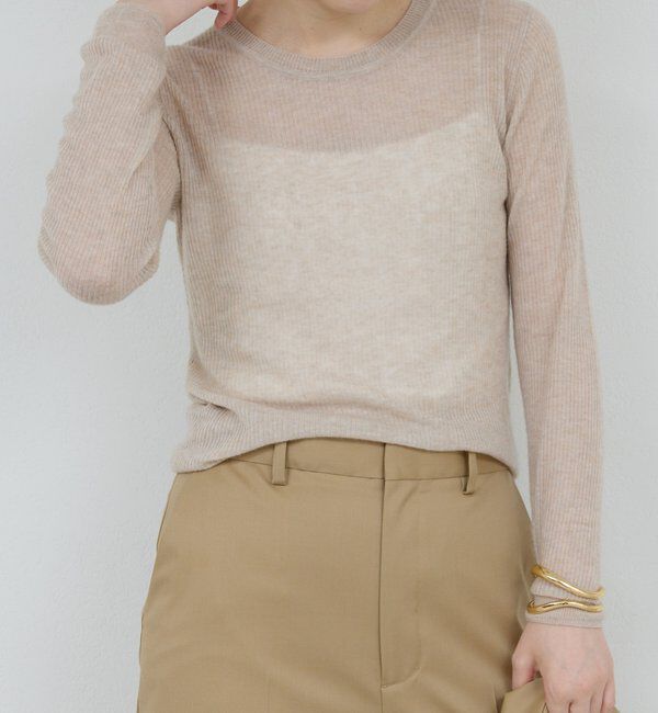  「【HERITANOVUM】 クルーリブニット」|ニット・セーター|ベージュ