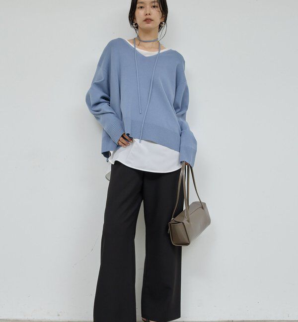  「【CHIKAコラボ】【着やせ&times;時短おしゃれ】タイ付き総針Vネックニット」|ニット・セーター|