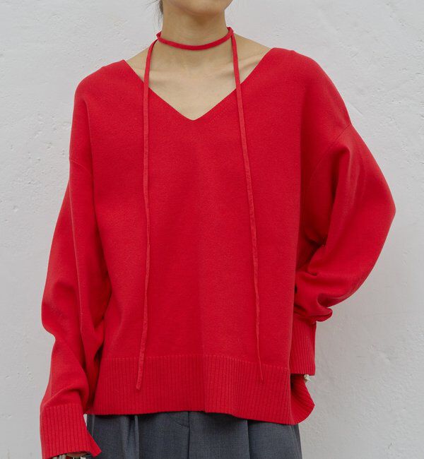  「【CHIKAコラボ】【着やせ&times;時短おしゃれ】タイ付き総針Vネックニット」|ニット・セーター|