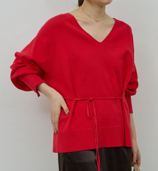  「【CHIKAコラボ】【着やせ&times;時短おしゃれ】タイ付き総針Vネックニット」|ニット・セーター|