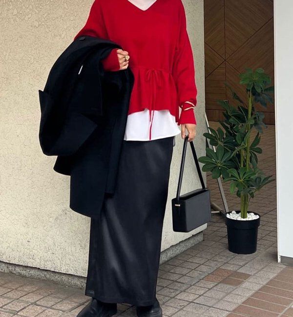  「【CHIKAコラボ】【着やせ&times;時短おしゃれ】タイ付き総針Vネックニット」|ニット・セーター|