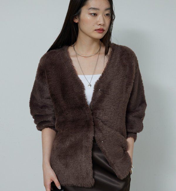  「【2WAY】フェザーヤーンカーデ」|ニット・セーター|ブラウン