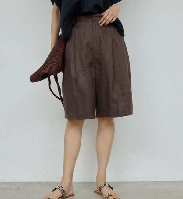  「【セットアップ対応】リネンハーフパンツ」|チノ|モカ