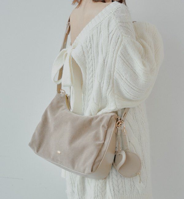  「ポーチチャーム付きスエードコンビボストンバッグ」|ボストンバッグ|