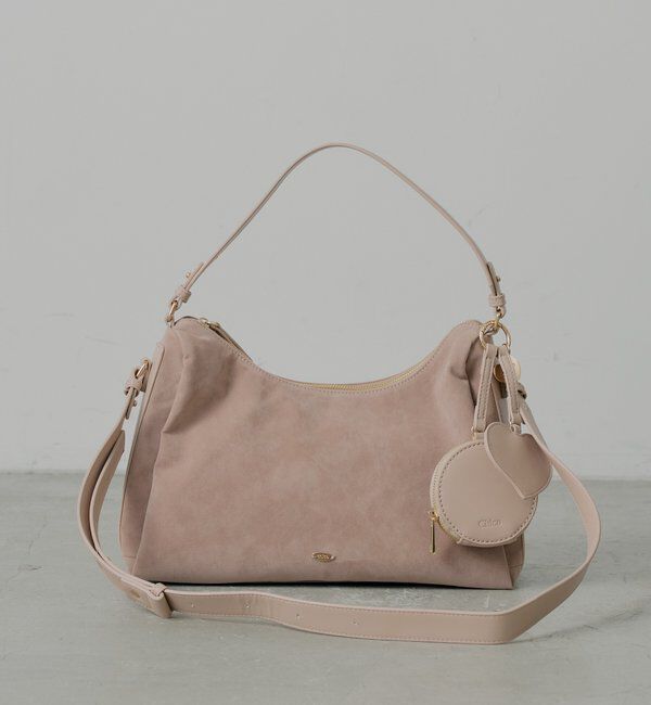  「ポーチチャーム付きスエードコンビボストンバッグ」|ボストンバッグ|