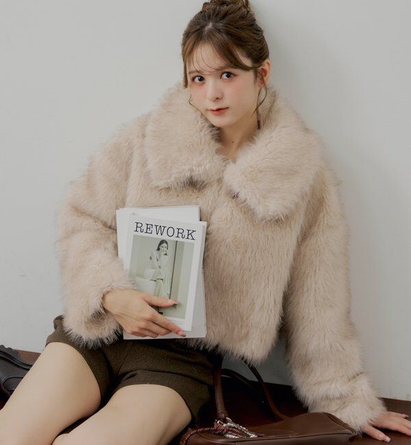  「ファーショートコート」|その他|ベージュ