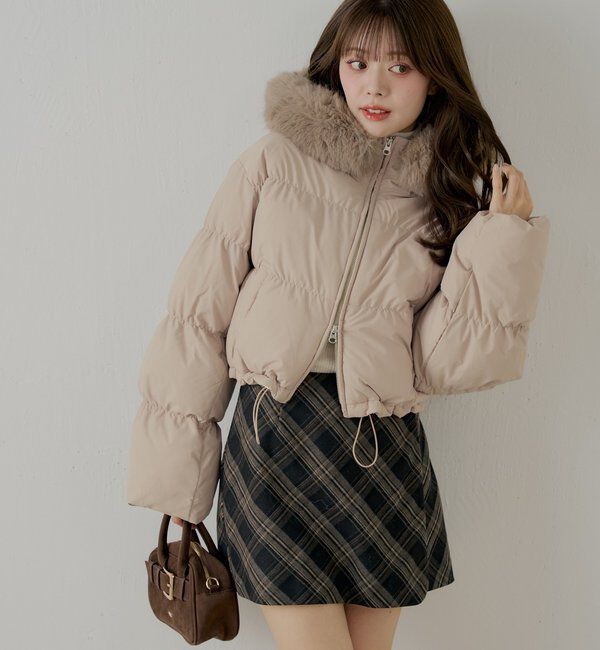  「ショート丈ファーフード中綿ブルゾン」|その他|