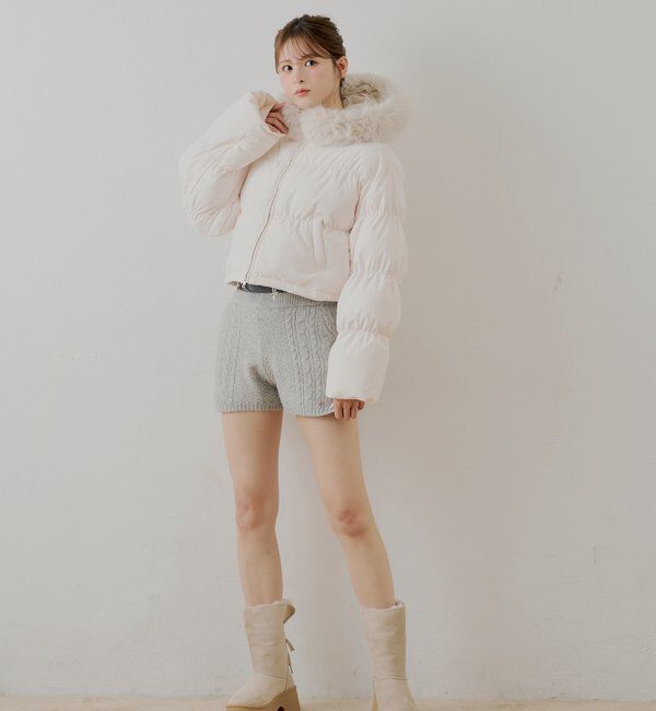  「ショート丈ファーフード中綿ブルゾン」|その他|