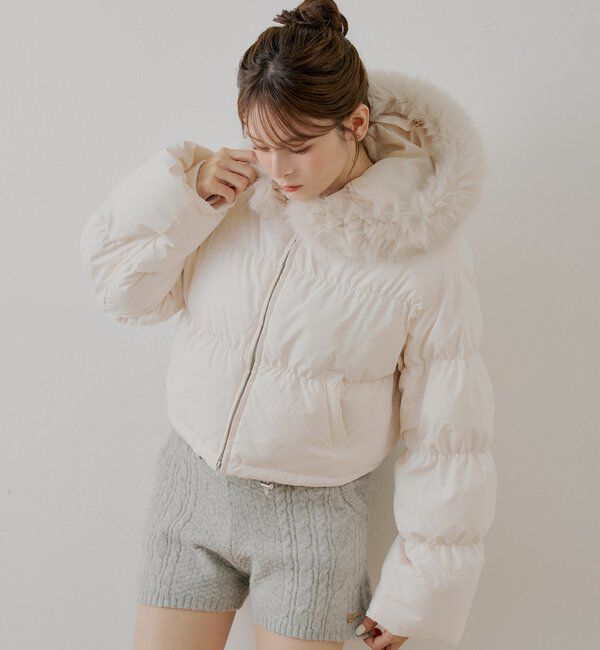  「ショート丈ファーフード中綿ブルゾン」|その他|