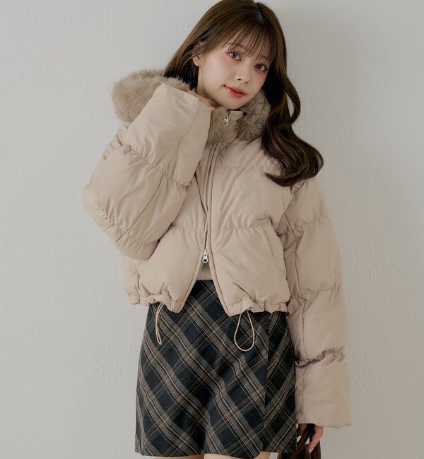  「ショート丈ファーフード中綿ブルゾン」|その他|