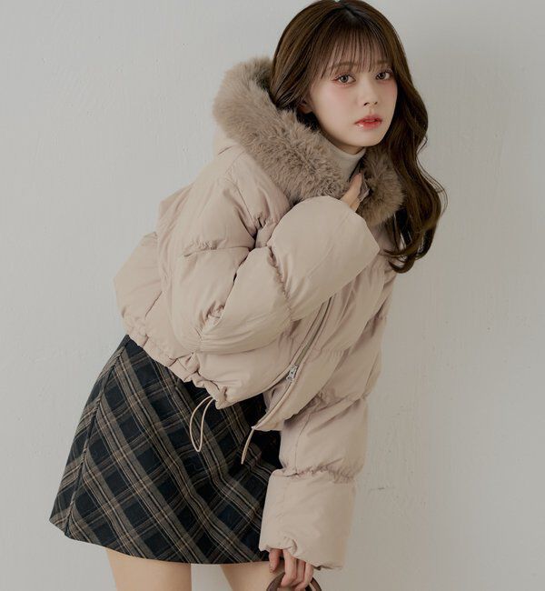  「ショート丈ファーフード中綿ブルゾン」|その他|ベージュ