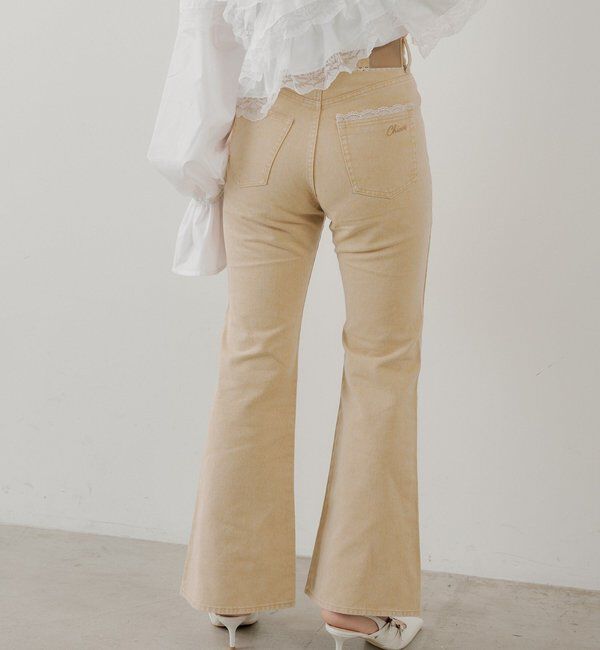 「レースデザインフレアデニム」|デニム|ベージュ